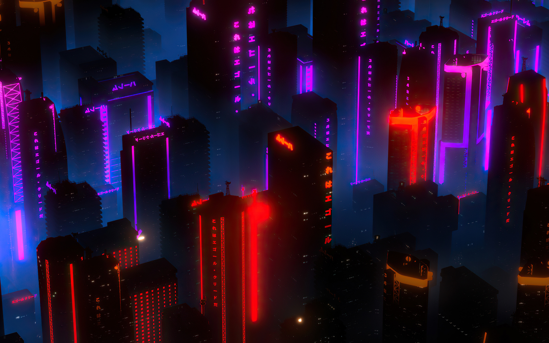 Download Wallpaper 1920x1200 Neon Lights, Cityscape, Buildings, Aerial ...