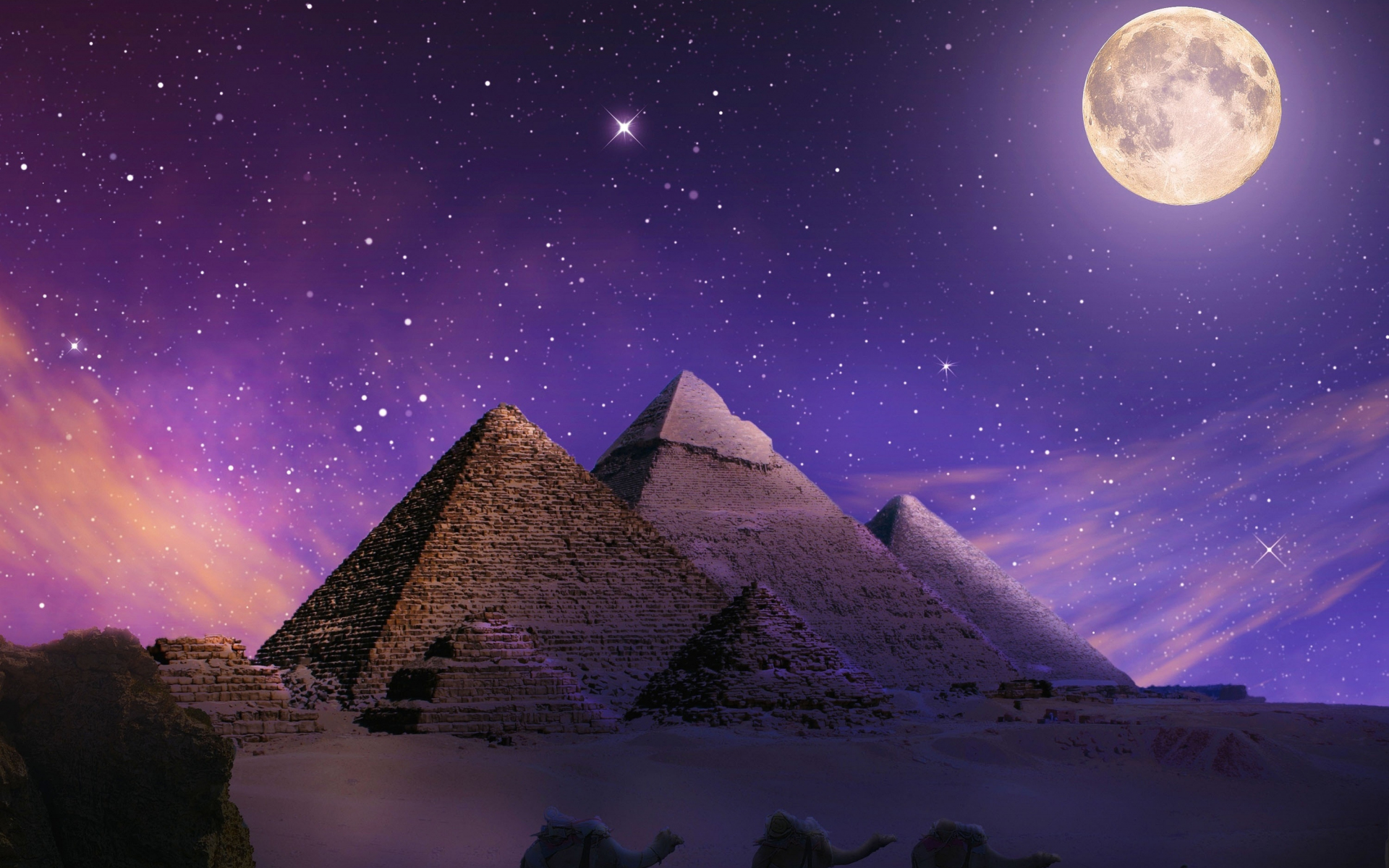 Download wallpaper 1920x1200 photoshop, pyramids, egypt, night, 16:10 ...