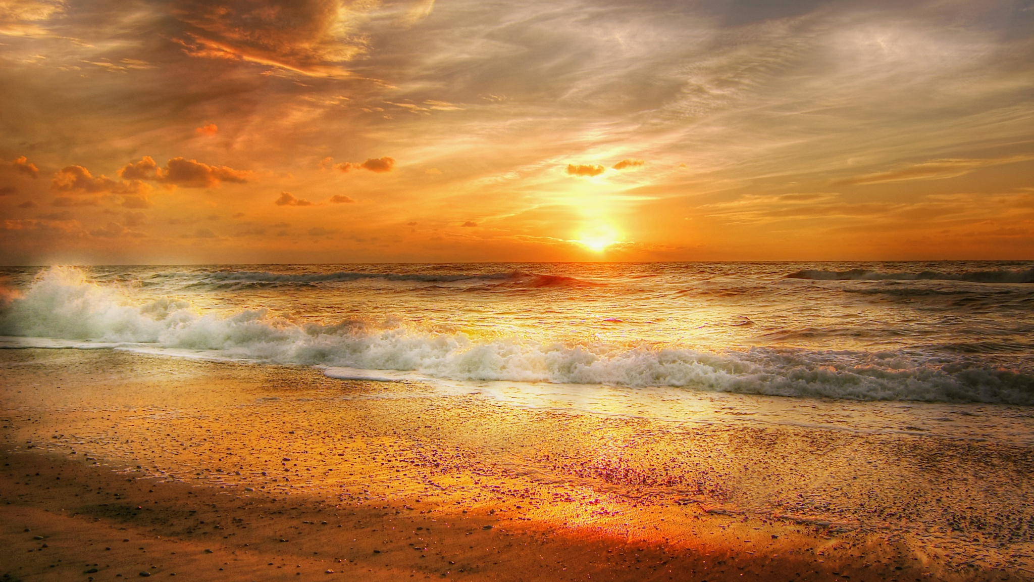 Download wallpaper 2048x1152 north sea, sunset, yellow sky, nature ...