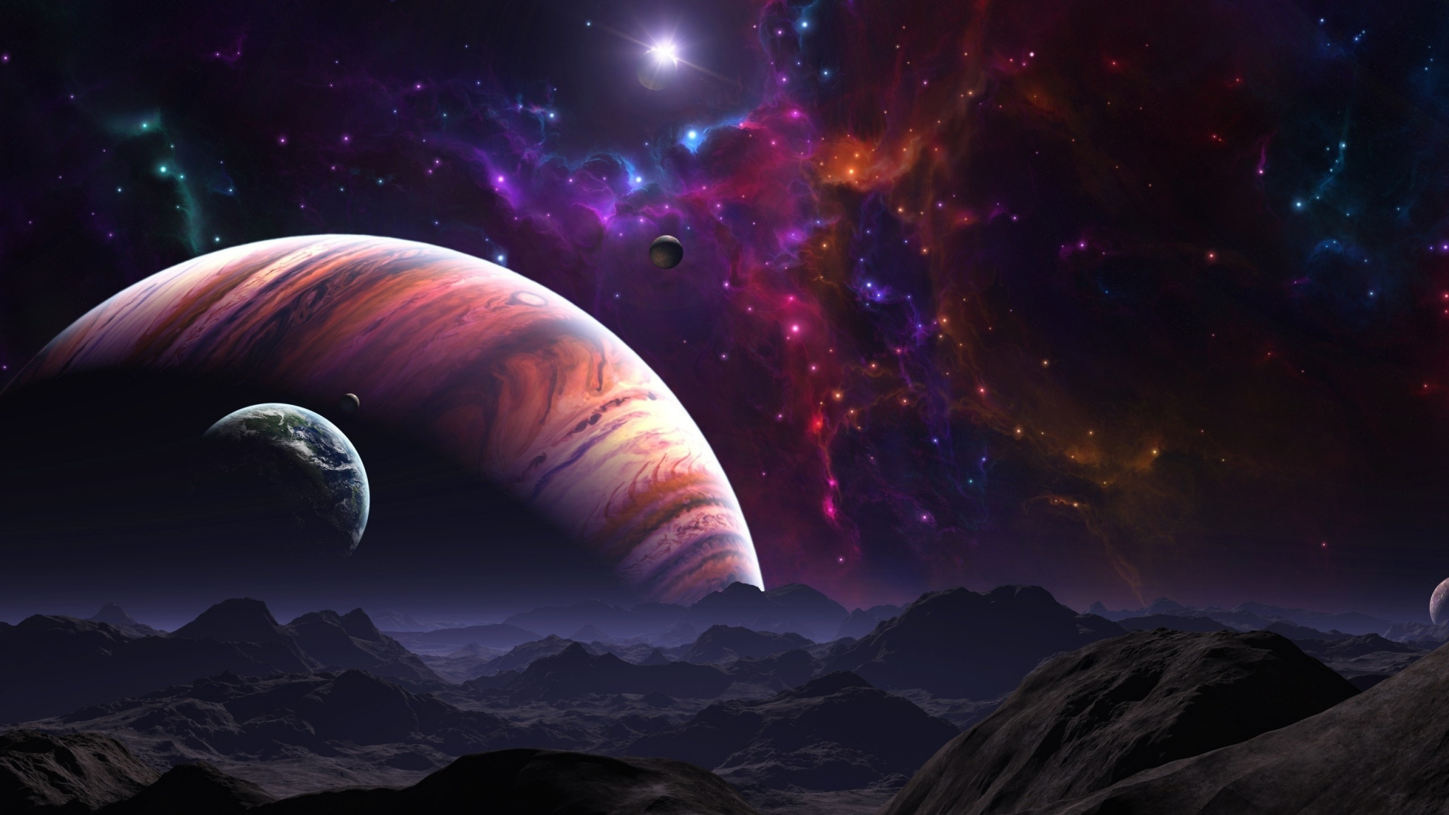 Download wallpaper 2048x1152 galaxy, space, fantasy, planets, cosmos