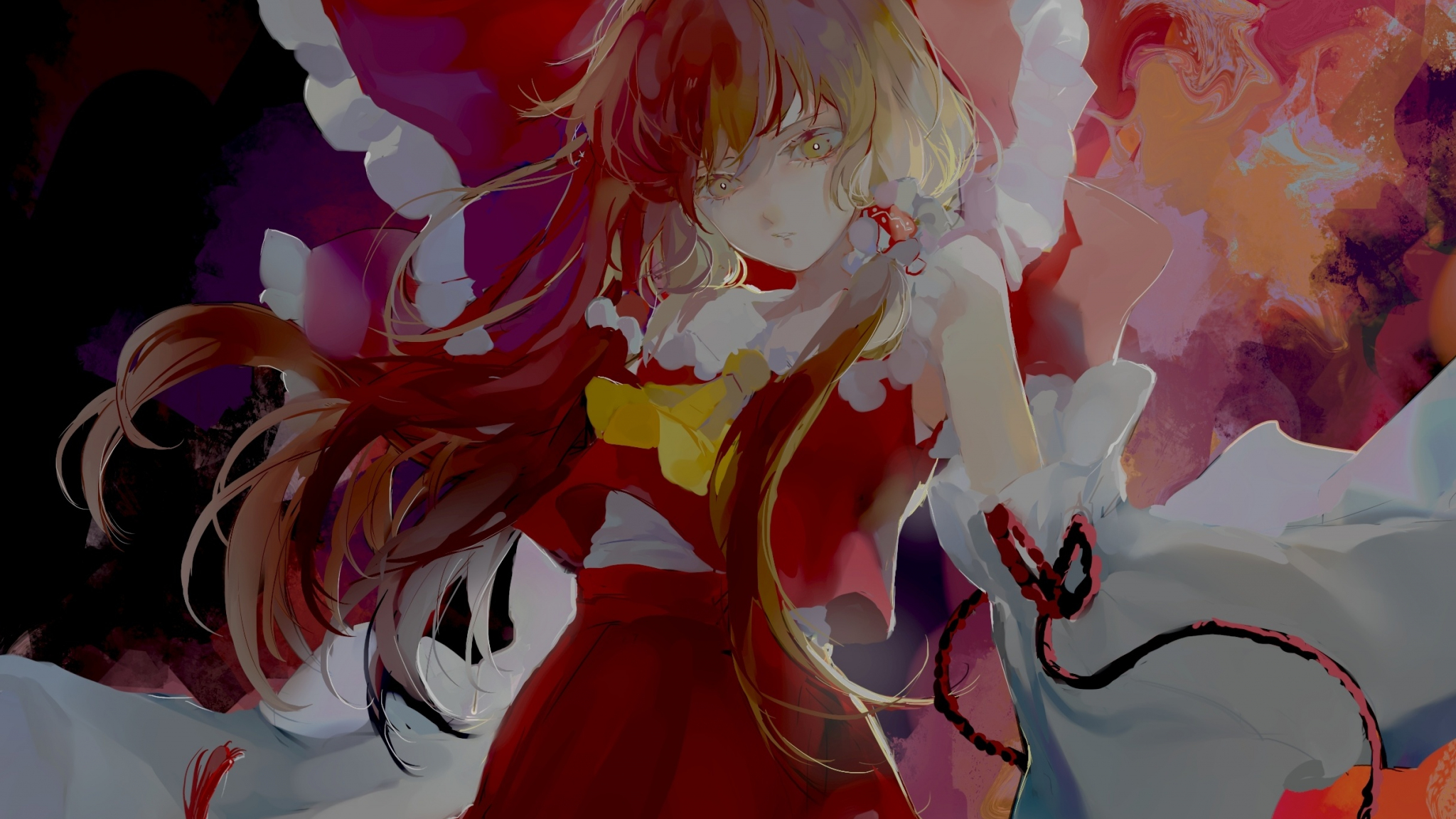 Download wallpaper 2048x1152 reimu hakurei, colorful, beautiful, art ...