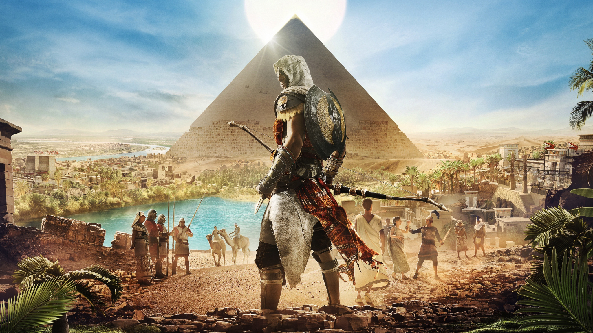 Download wallpaper 2048x1152 assassin's creed: origins, egypt, pyramids,  video game, dual wide 2048x1152 hd background, 2296