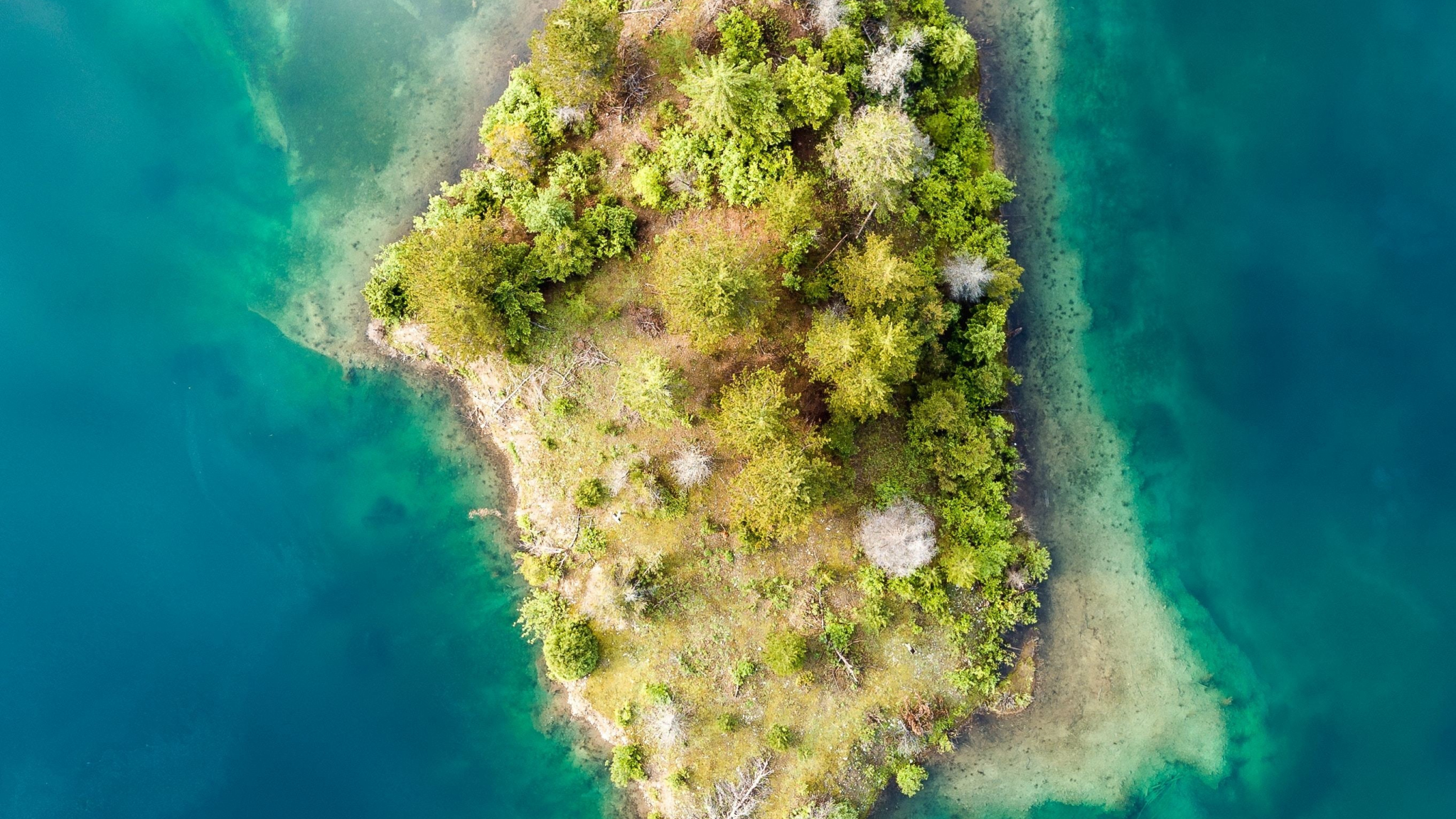 Download wallpaper 2048x1152 island, aerial shot, sea, nature, dual ...