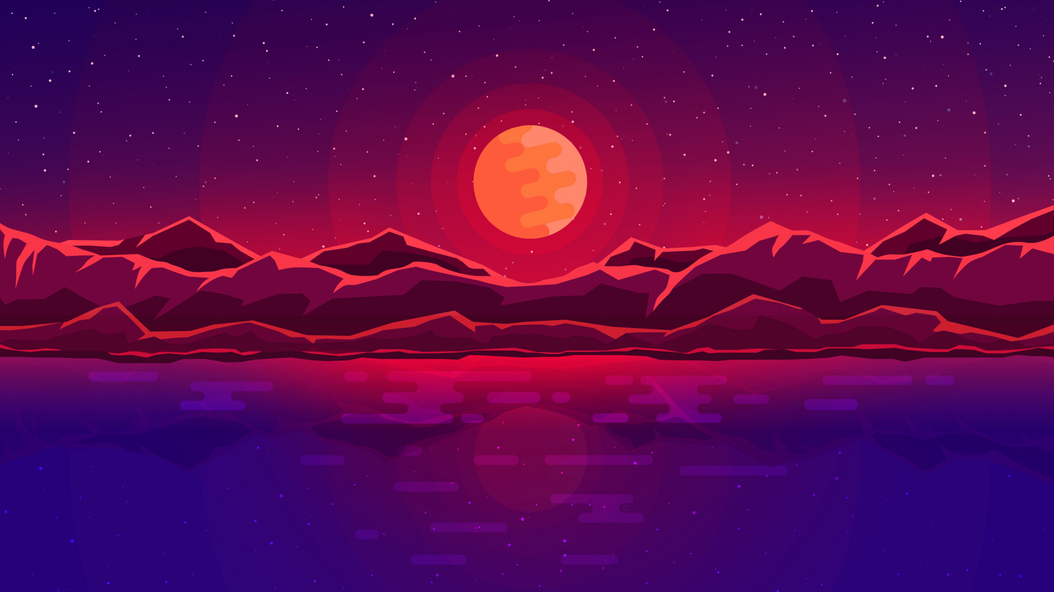 Download 2048x1152 Wallpaper Moon Rays Red Space Sky