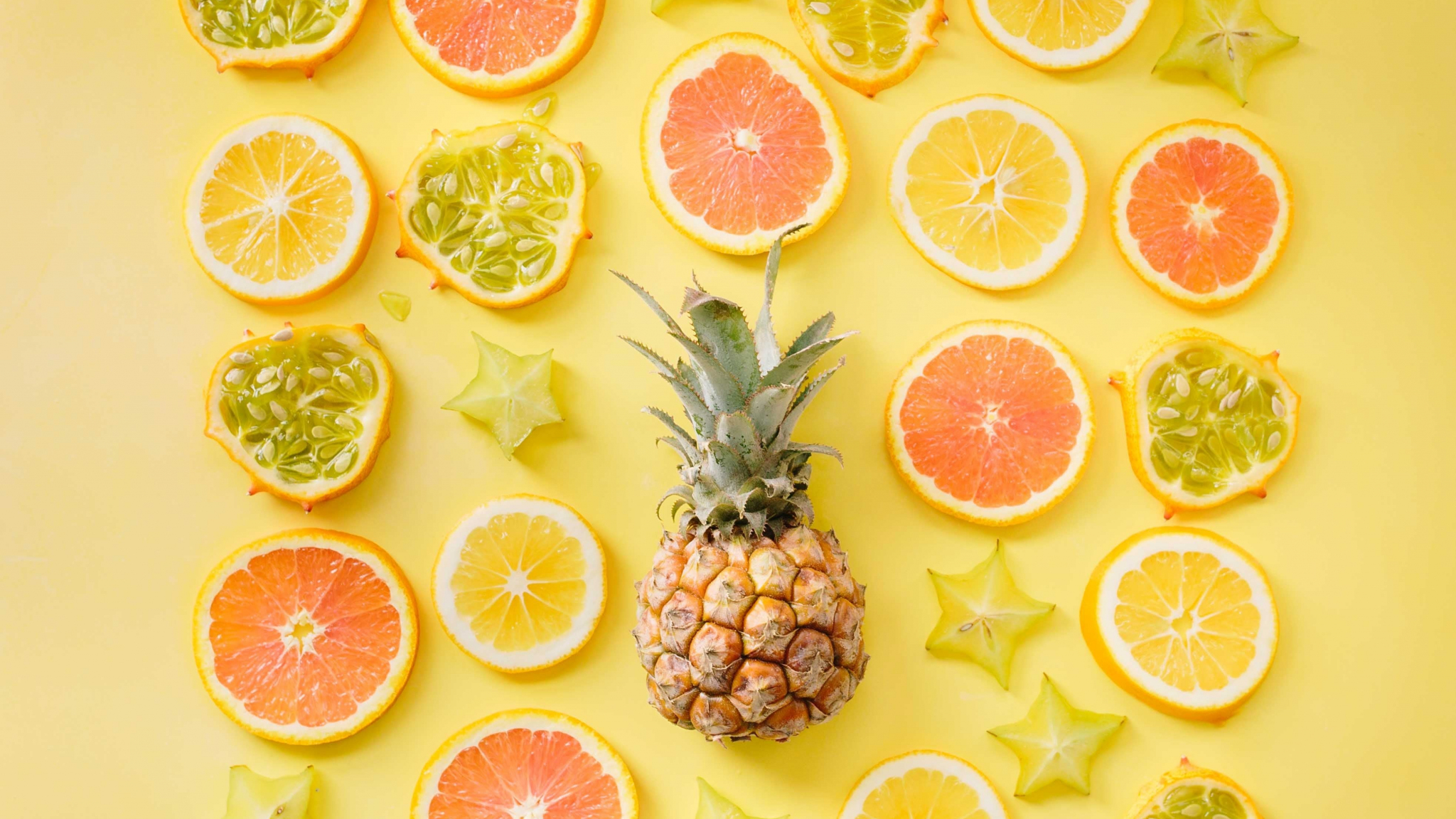 Download 2048x1152 Wallpaper Citrus Lemon Pineapple Fruits