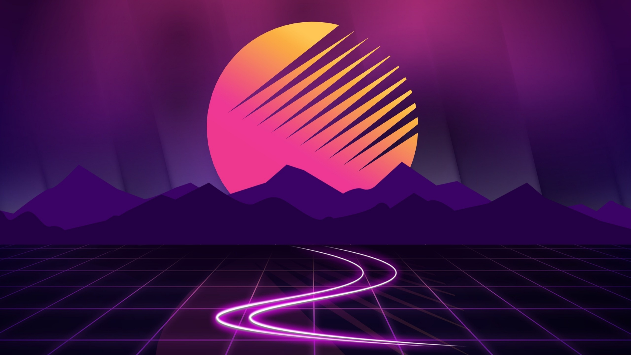 Download 48x1152 Wallpaper Neon Cyberwave Purple Mountains Moon Outrun Dual Wide Widescreen 48x1152 Hd Image Background 6356