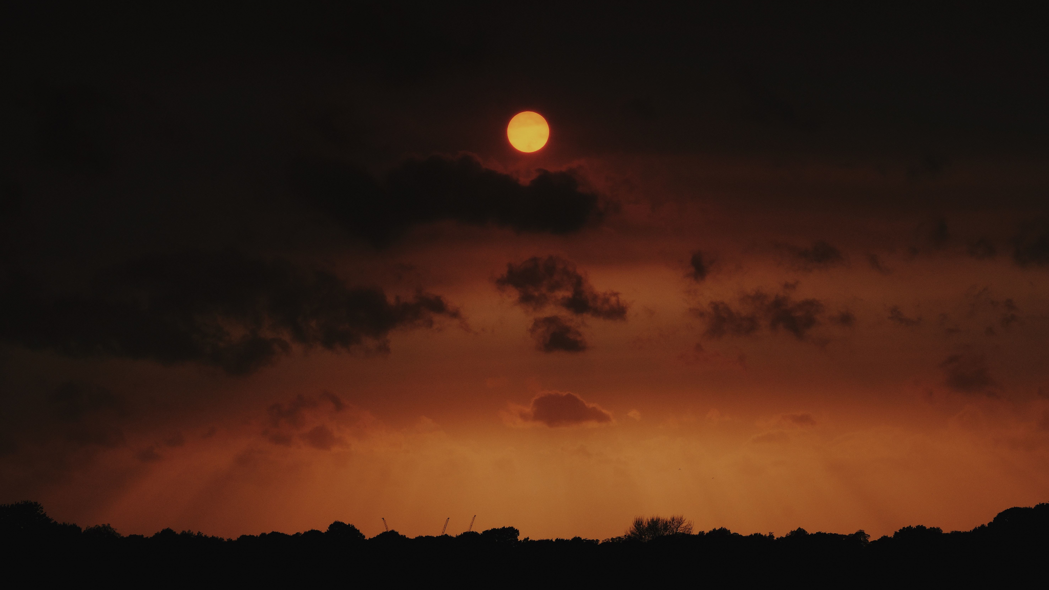 Download Wallpaper 2048x1152 Moon, Sunset, Clouds, Sky, Dual Wide ...