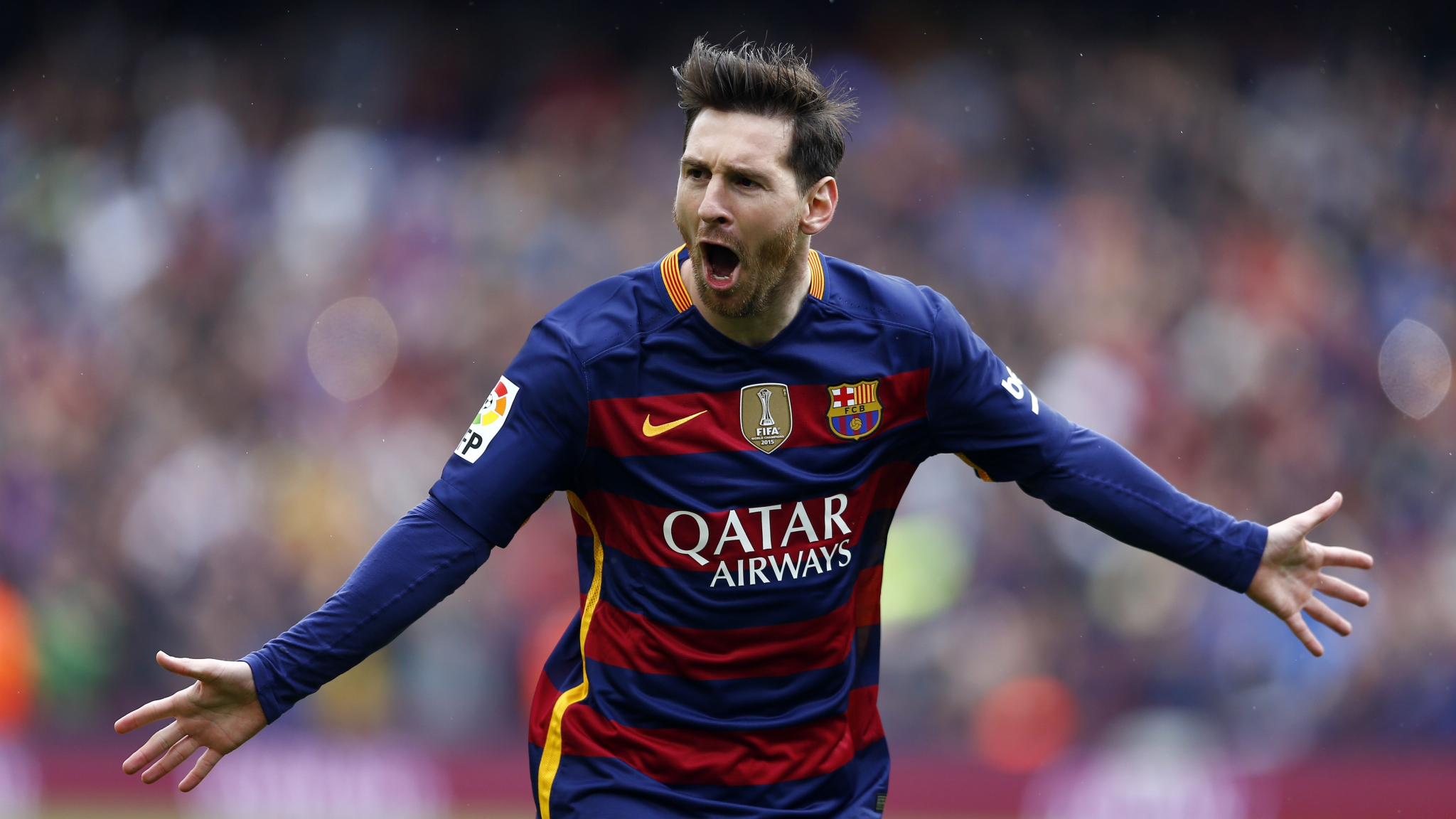 Download Wallpaper 2048x1152 Lionel Messi Goal Celebrity Football