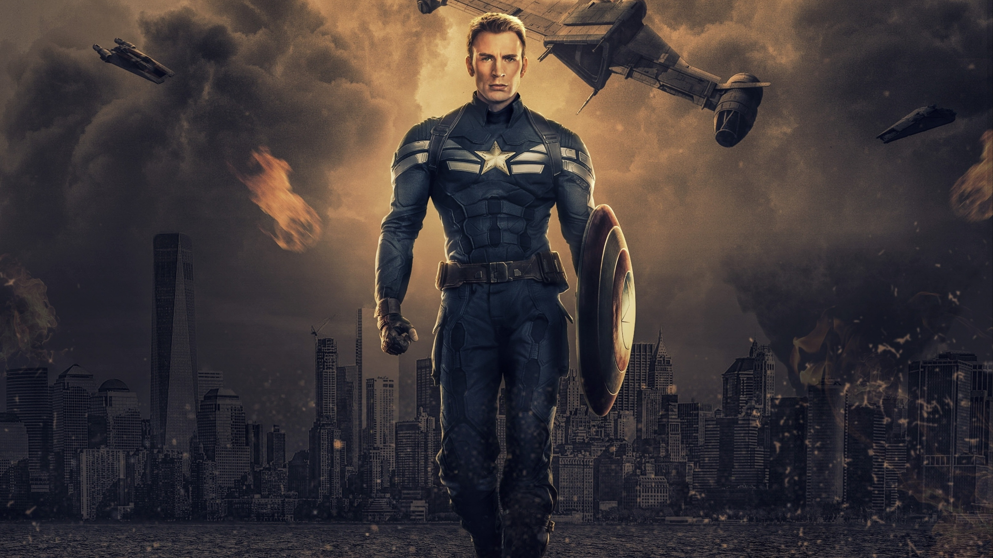 Captain America, Chris Evans, Marvel comics, art, 2048x1152 wallpaper