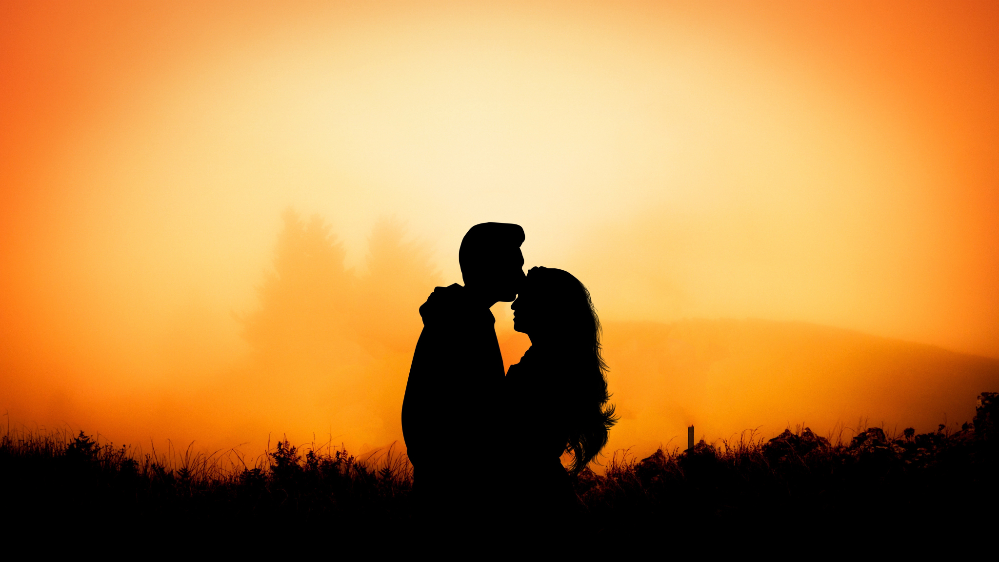 Download 2048x1152 Wallpaper Couple Hug Kiss Love Outdoor