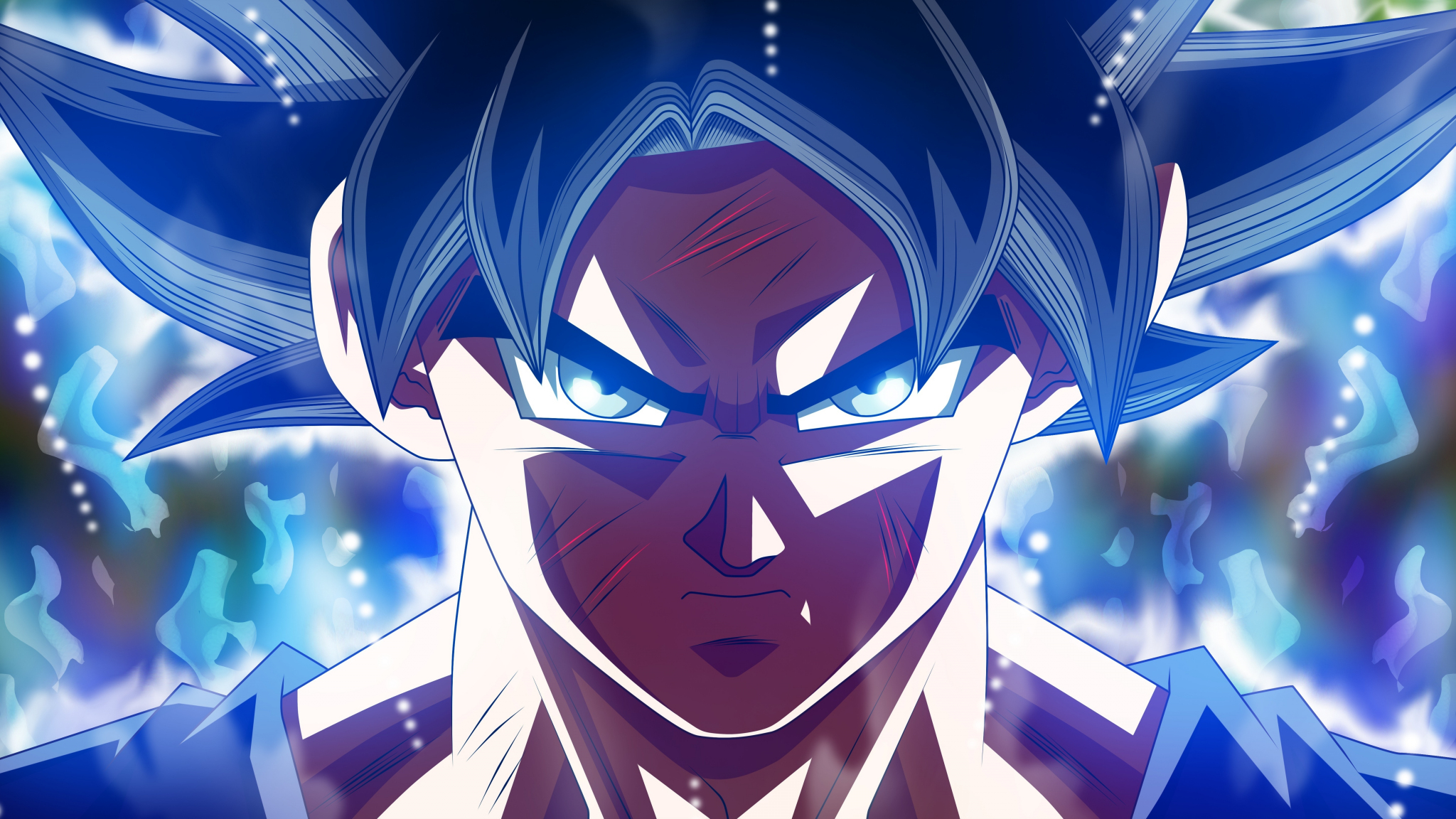 Download 2048x1152 wallpaper wounded, son goku, ultra instinct, dragon ball super, dual wide ...