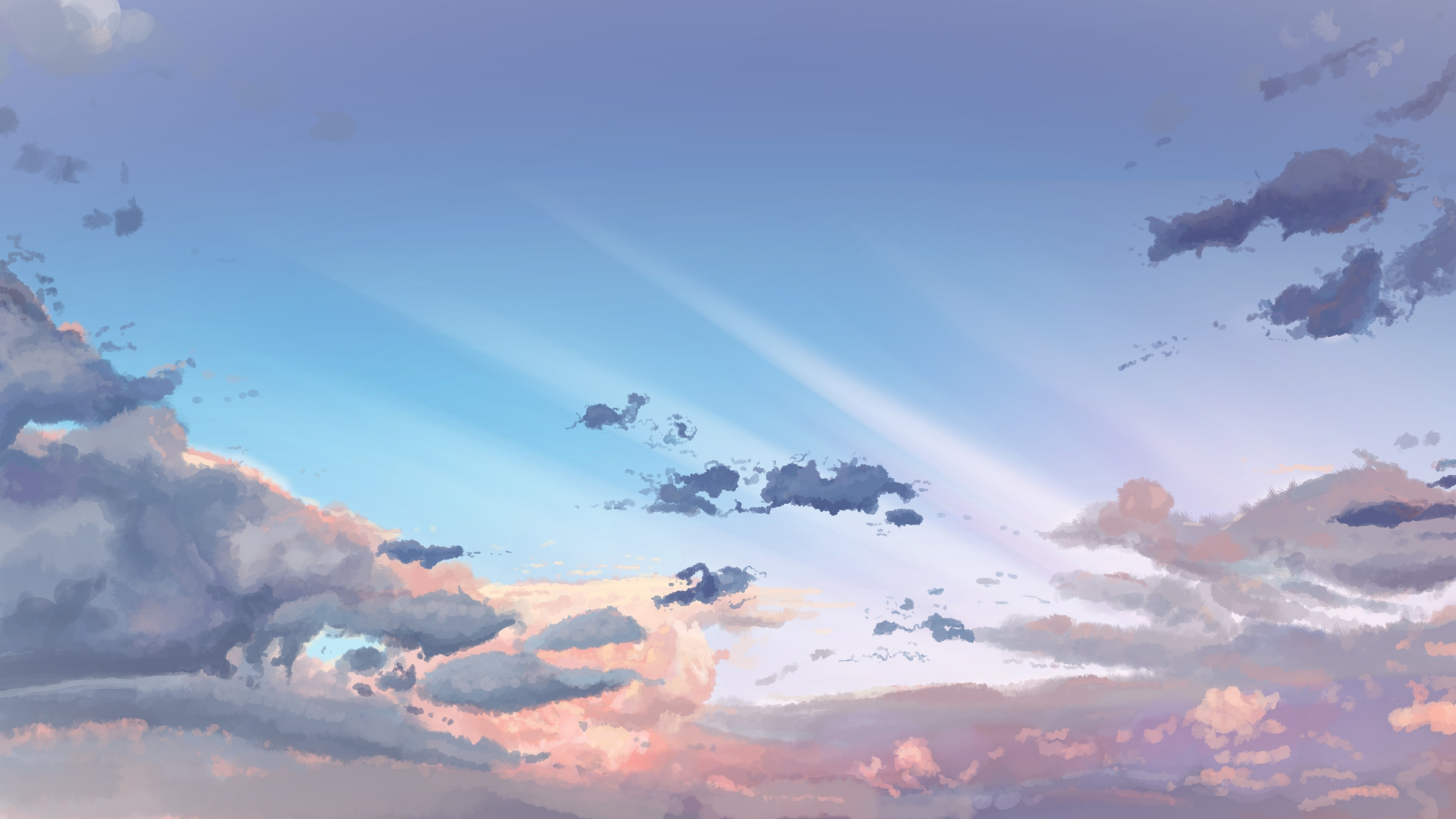 Download 2048x1152 wallpaper sky, clouds, original, anime ...