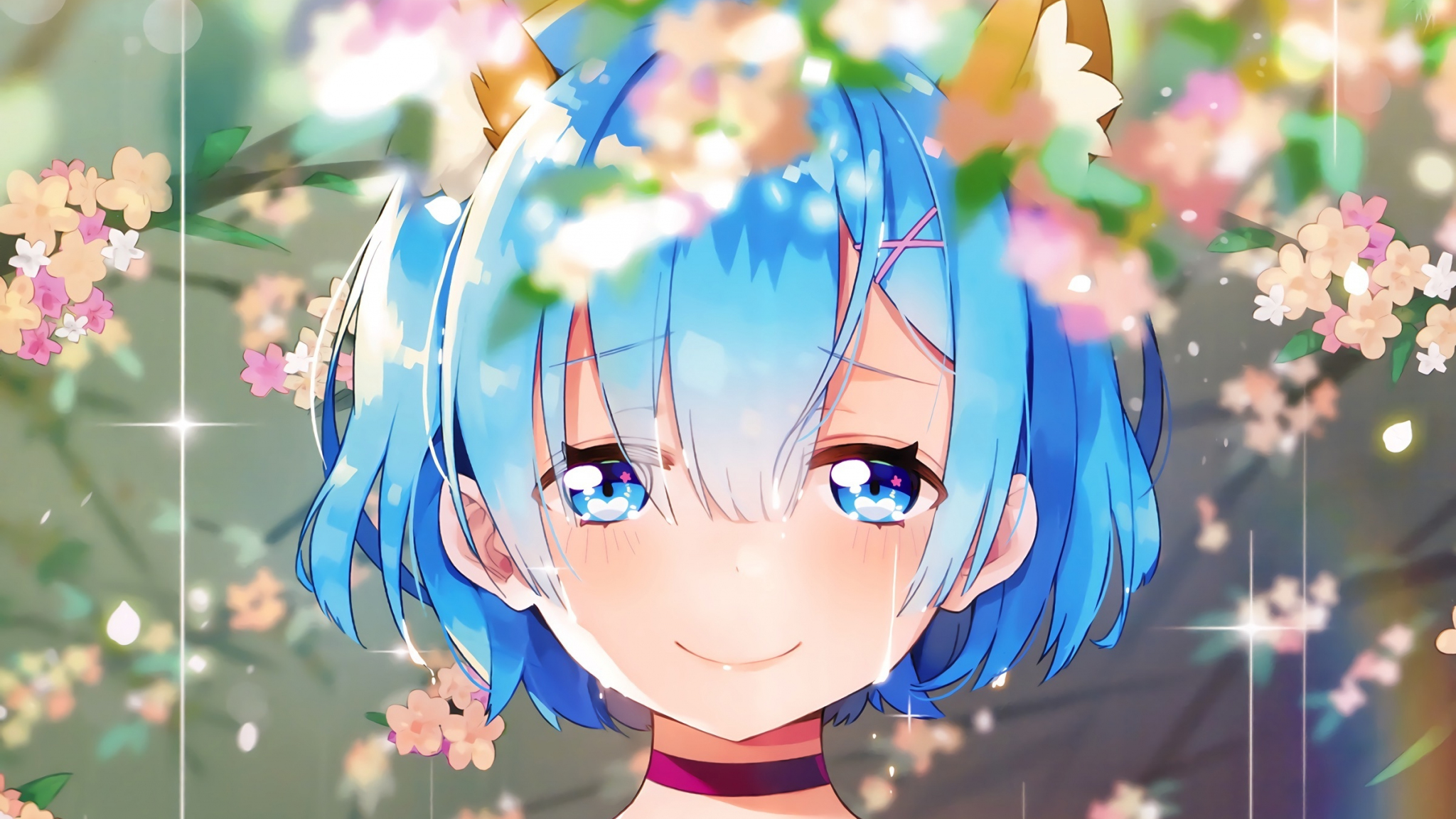 Download 2048x1152 Wallpaper Rem Flowers Cute Rezero Dual Wide Widescreen 2048x1152 Hd 8071