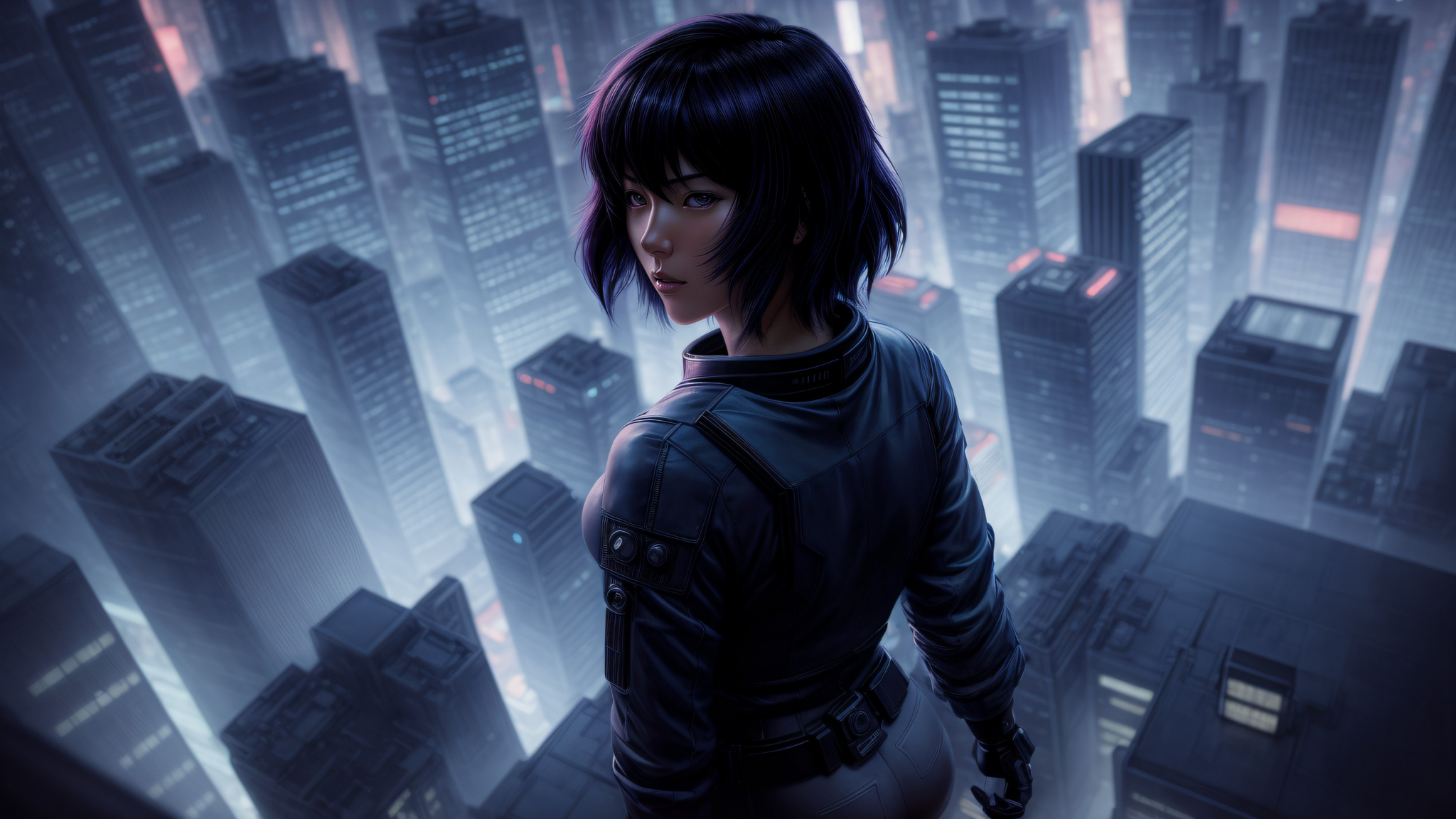 Beautiful girl, Ghost in the Shell, anime art, 2048x1152 wallpaper