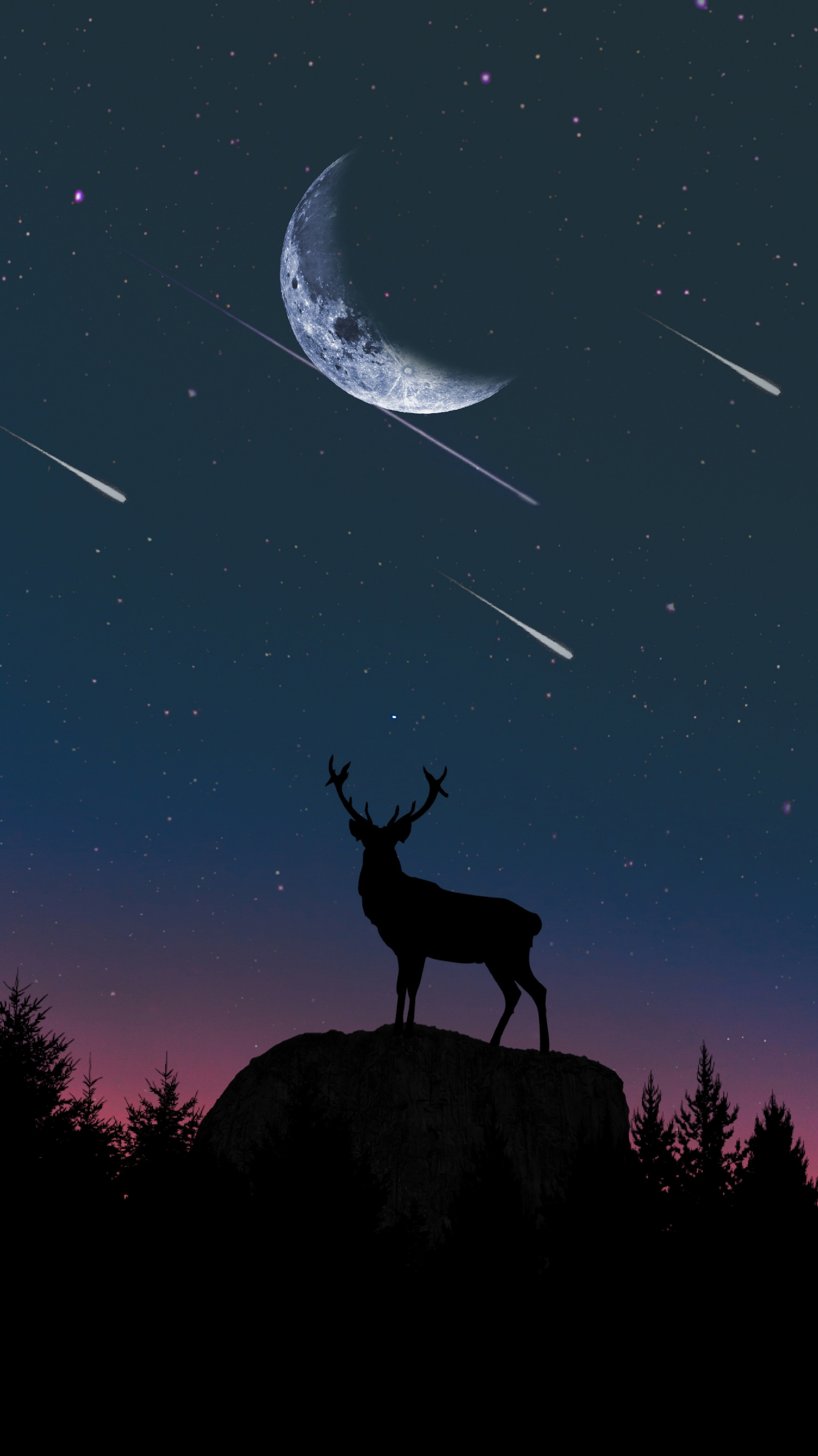 Download Wallpaper 2160x3840 Deer Moon Night Artwork 2160p Sony Xperia Z5 Premium Dual 9652