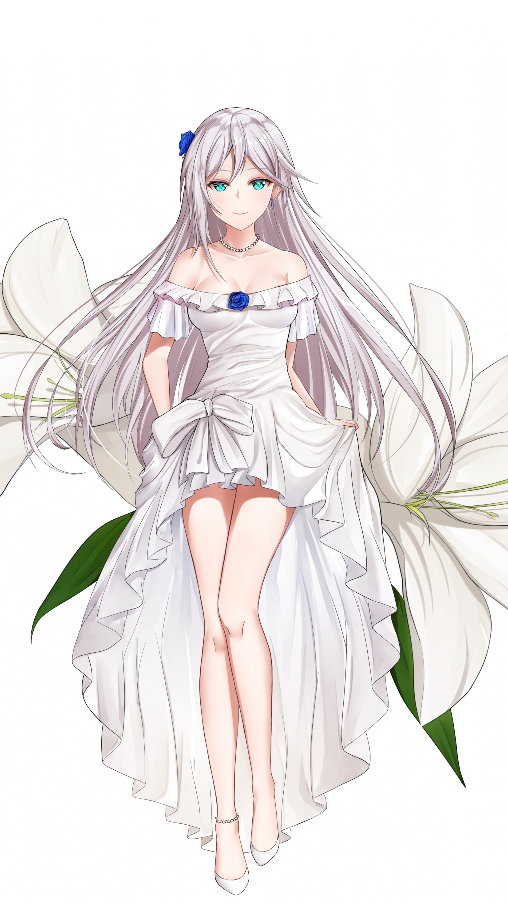 Download cecilia shania, white dress, minimal, beautiful, anime girl