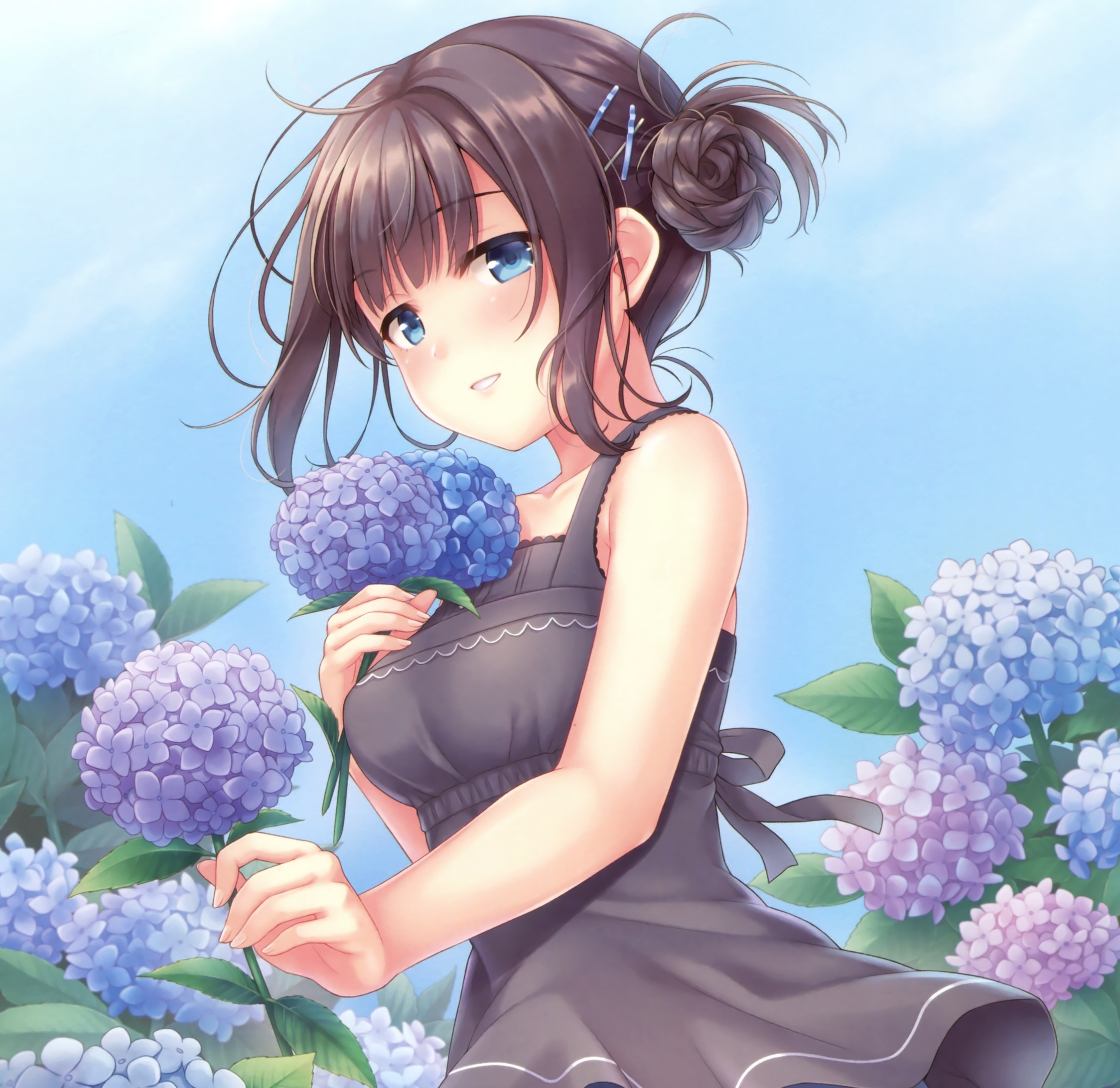 Download wallpaper 2248x2248 flowers, blue, cute anime girl, ipad ...