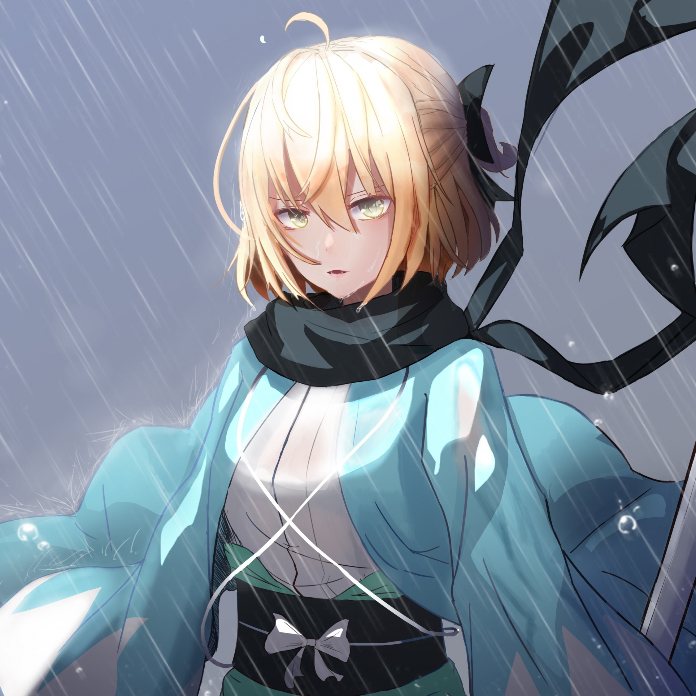 Download wallpaper 2248x2248 rain, warrior, sakura saber, ipad air ...