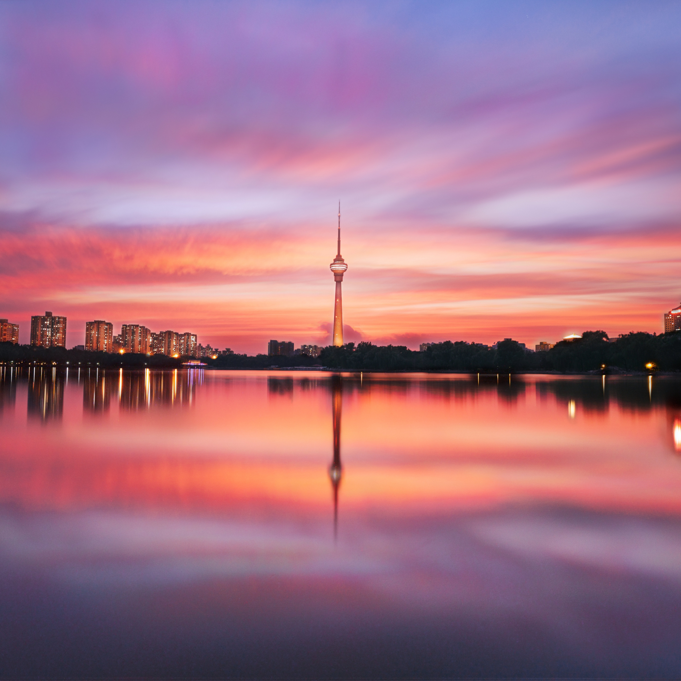 TV tower of Bejing, sunset, cityscape, 2248x2248 wallpaper