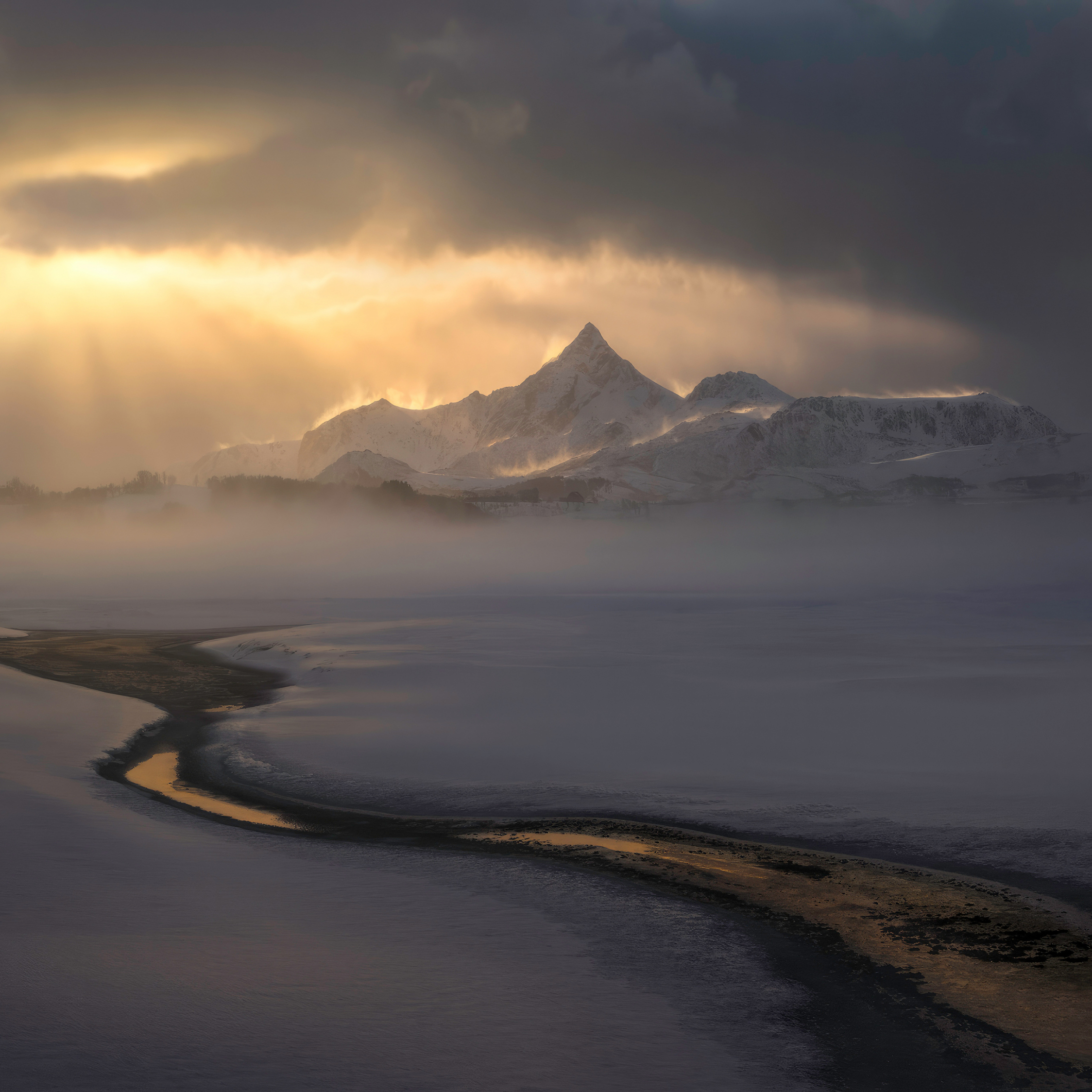 Snowy winter, morning, landscape, glacier, 2248x2248 wallpaper