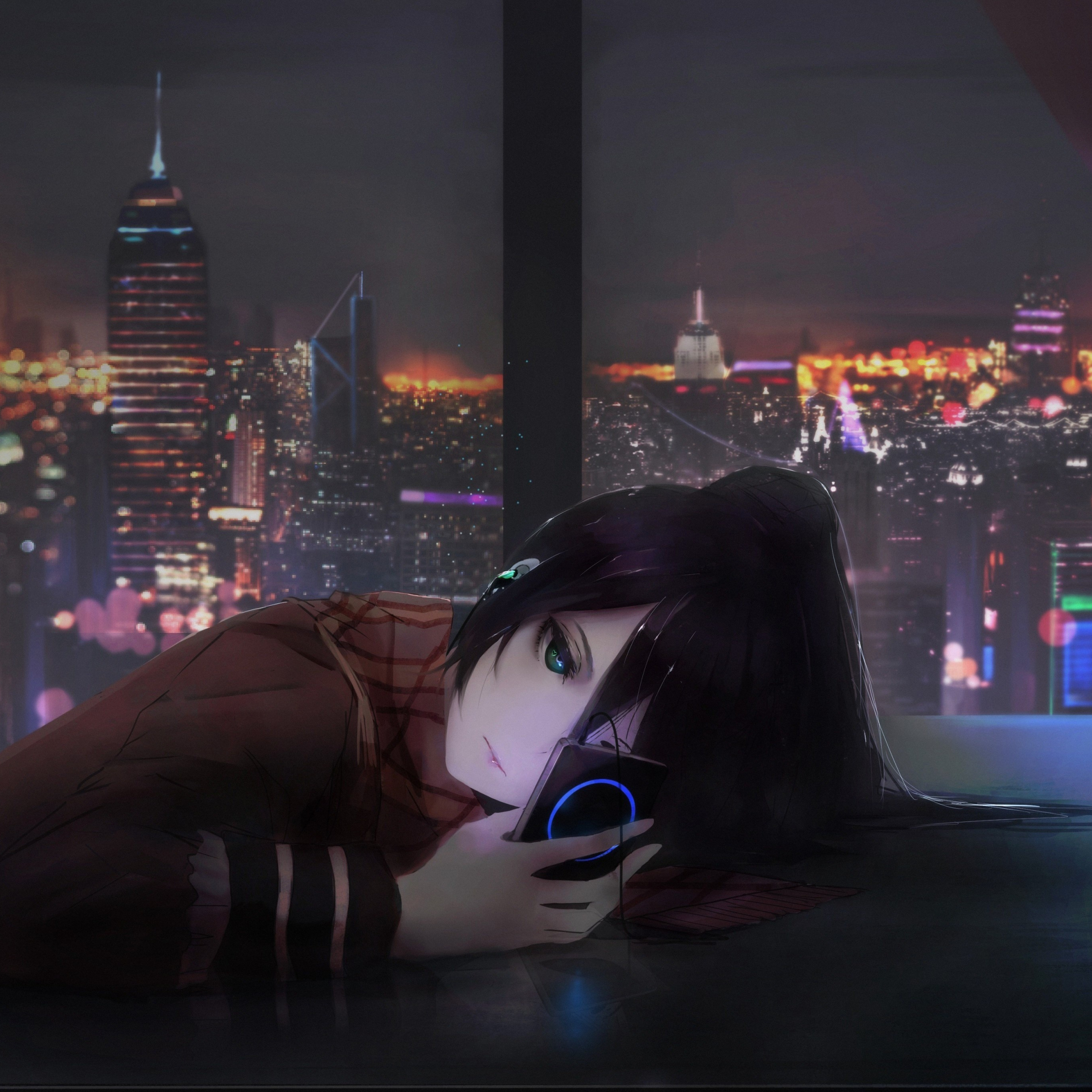 Download wallpaper 2248x2248 anime girl, cityscape, original, ipad air, ipad  air 2, ipad 3, ipad 4, ipad mini 2, ipad mini 3, 2248x2248 hd background,  5152