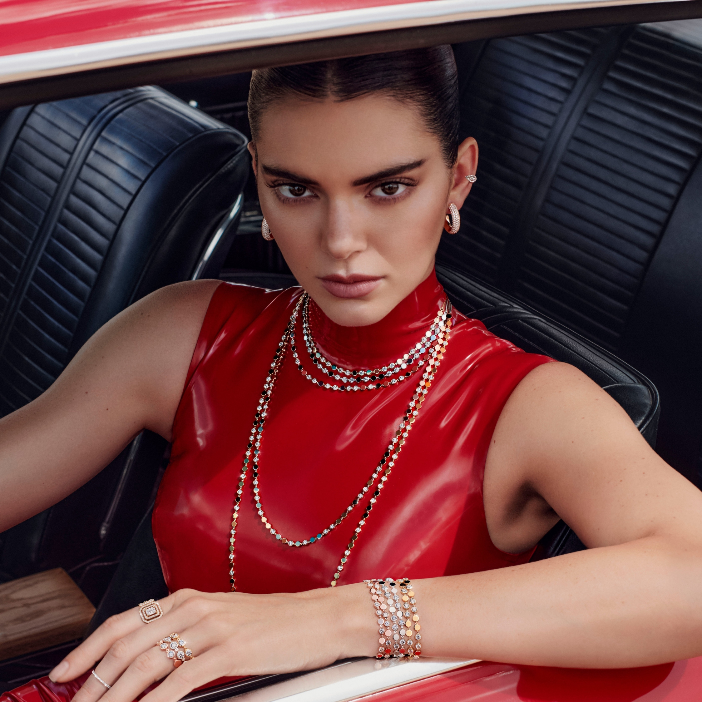 2023 Kendall Jenner, Messika Campaign, red, 2248x2248 wallpaper
