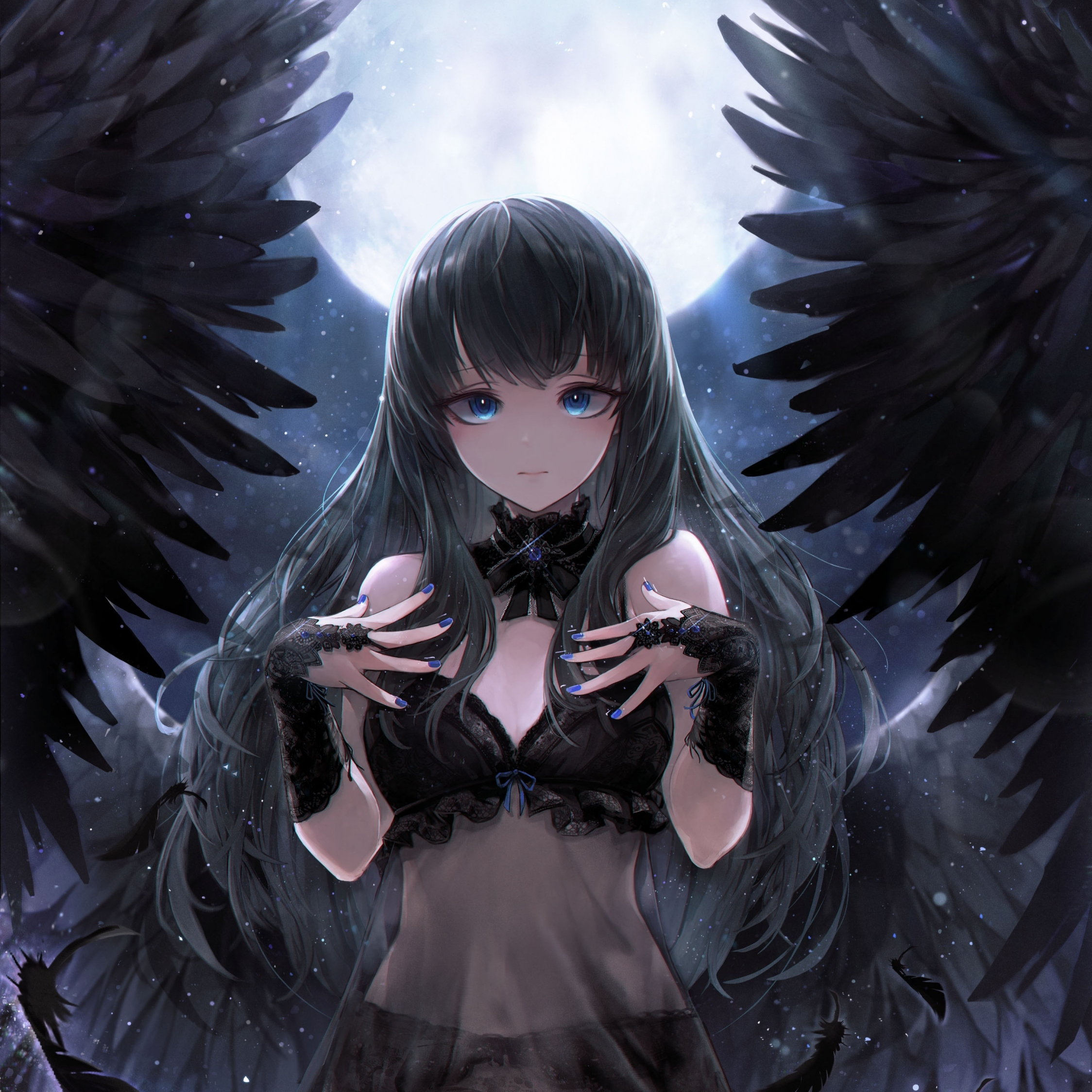 Download 2248x2248 Wallpaper Black Angel Cute Anime Girl
