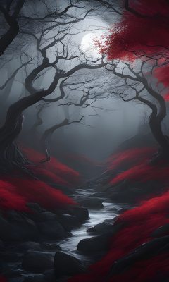 Dark forest, night with full moon, mystic world, 240x400 wallpaper
