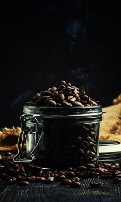 Download wallpaper 240x400 coffee beans, glass jar, old mobile, cell