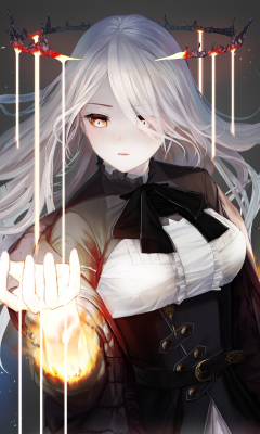 Download wallpaper 240x400 anime girl, crown, white hair, art, old mobile,  cell phone, smartphone, 240x400 background, 24854