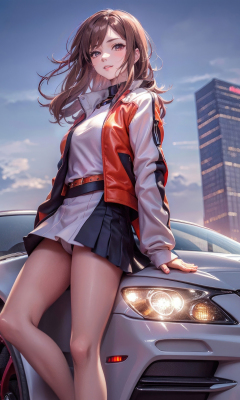 Anime girl with a car, beautiful, art, 240x400 wallpaper