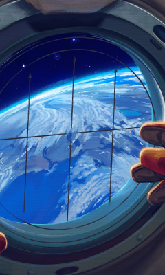 Spacecraft window, astronaut, 240x400 wallpaper