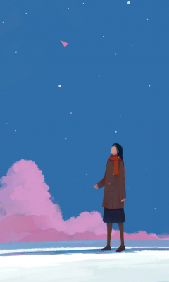 Download wallpaper 240x400 minimal, sky, clouds, anime girl, umbrella ...