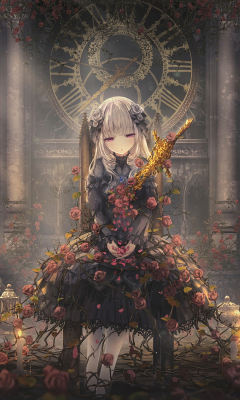 Download wallpaper 240x400 girl and rose flowers, anime, original, old ...