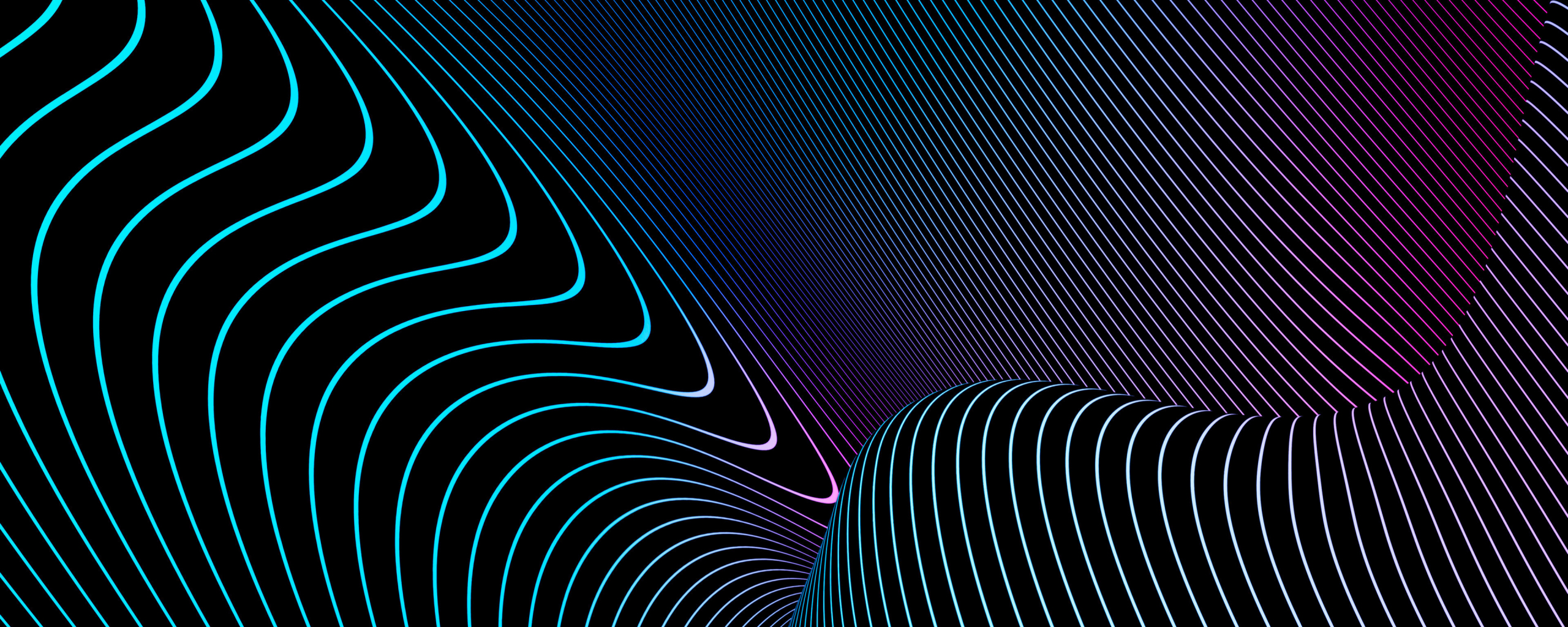 Download wallpaper 2560x1024 curves, lines, neon dark, wrap, dual wide 21:9  2560x1024 hd background, 9982