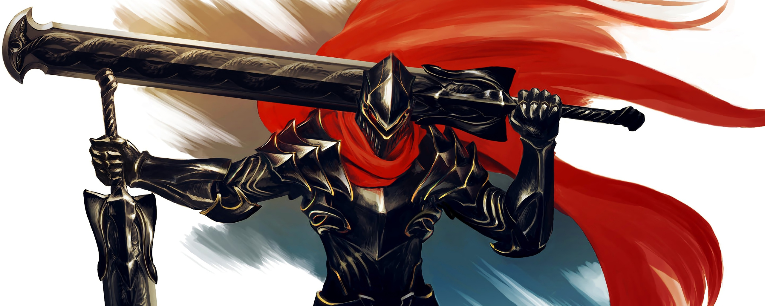 Download wallpaper 2560x1024 armour, big sword, warrior, overlord, anime,  art, dual wide 21:9 2560x1024 hd background, 10184