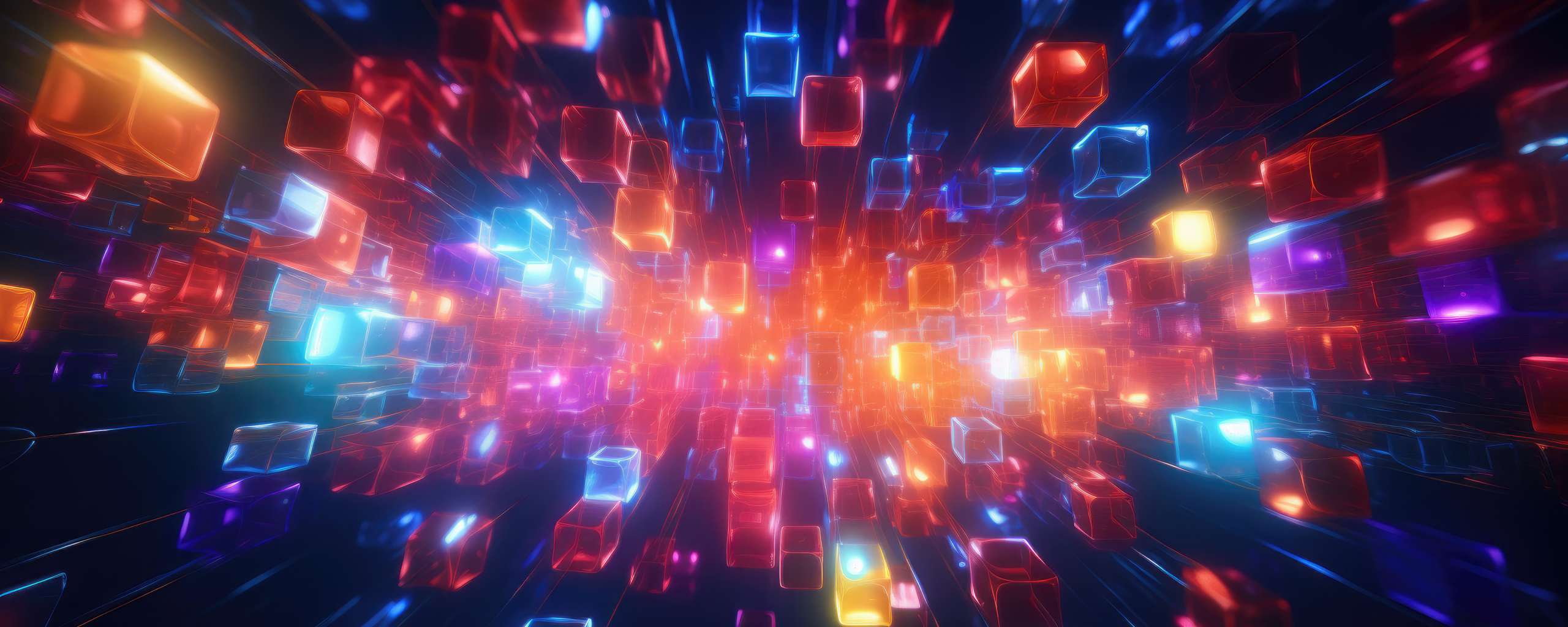 Abstract, lights cubes, colorful, 2560x1024 wallpaper