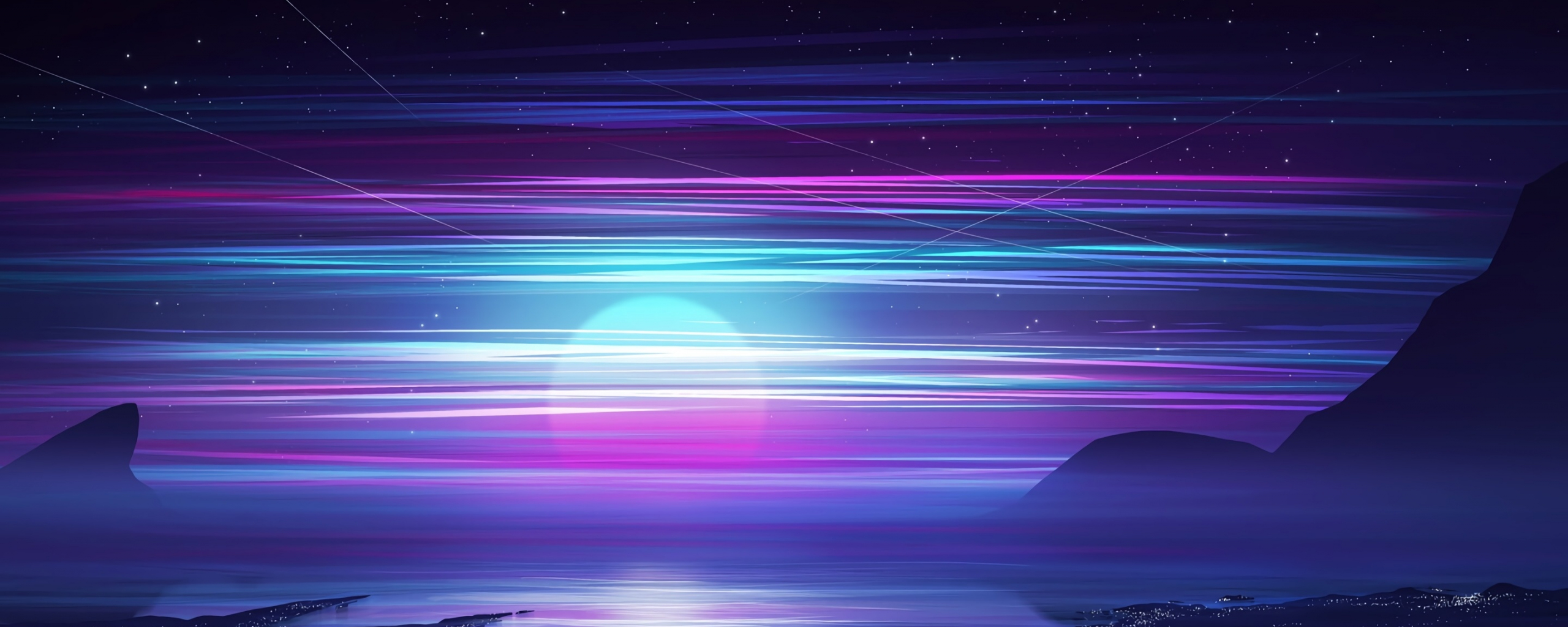 Download synthwave, sky, colorful, motion blur, night 2560x1024 ...