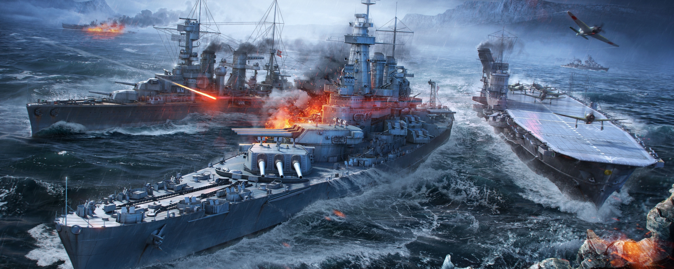 Video game, warships, ships, World of Warships, 2560x1024 wallpaper