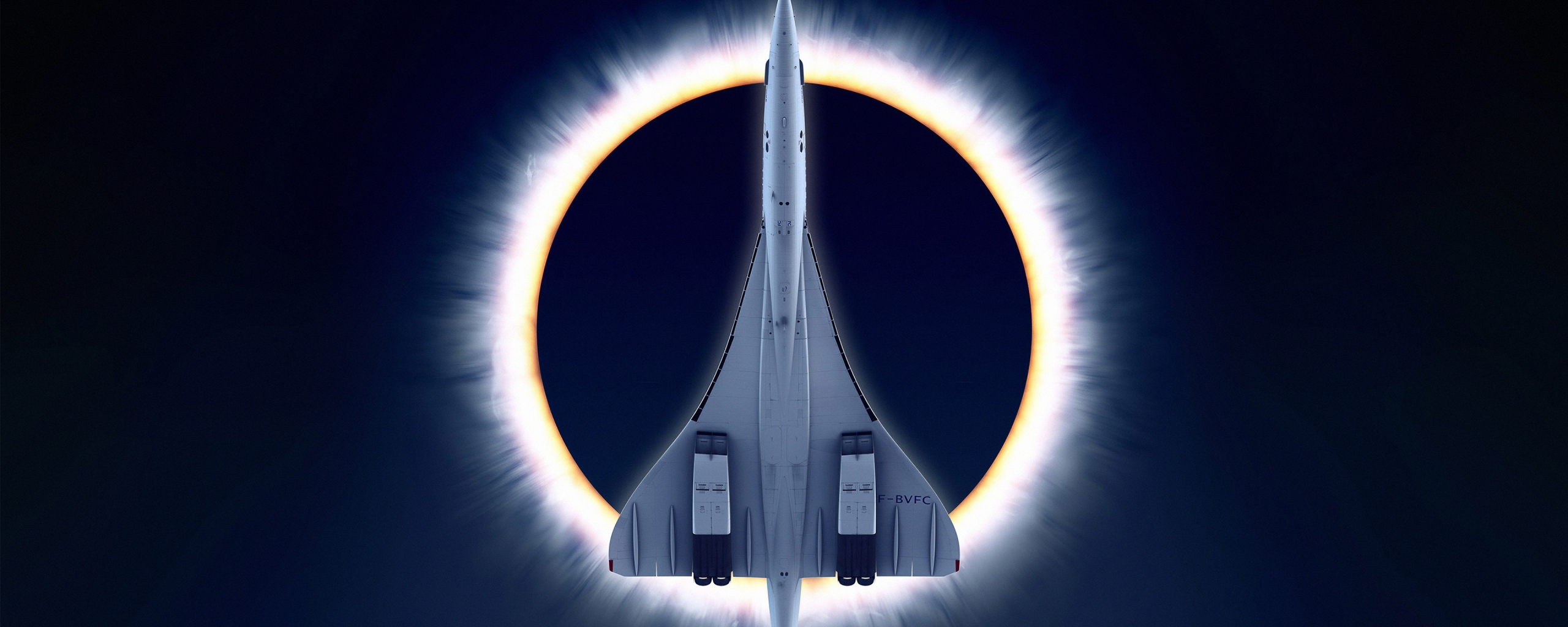 Concorde Carre, eclipse, airplane, moon, aircraft, 2560x1024 wallpaper