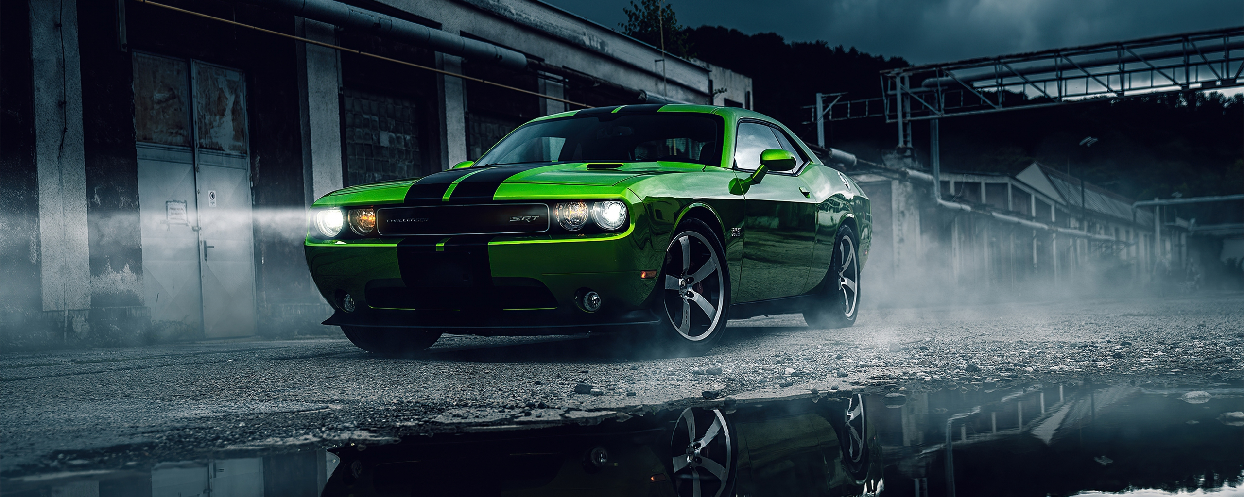 Green Dodge Challenger, muscle car, 2020, 2560x1024 wallpaper