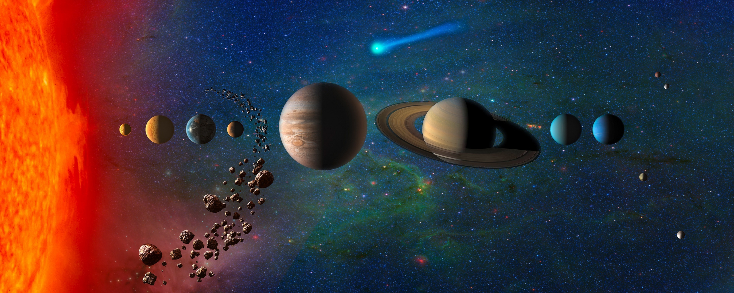 Download 2560x1024 wallpaper planets, solar system, digital art, dual ...