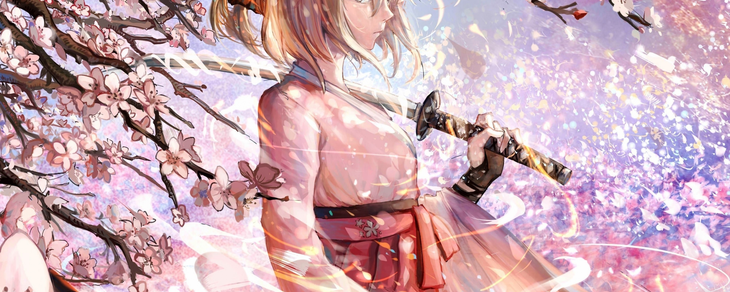 Download wallpaper 2560x1024 sakura saber, katana, cherry blossom ...
