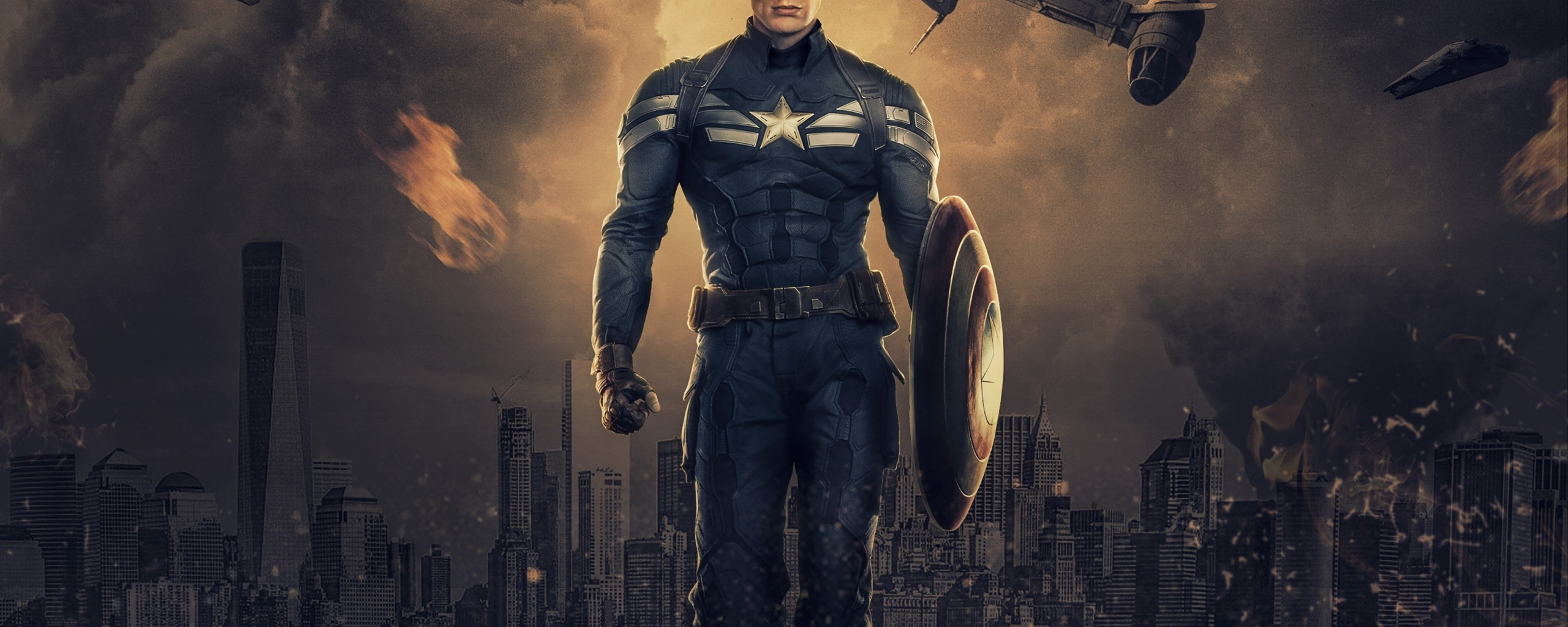 Captain America, Chris Evans, Marvel comics, art, 2560x1024 wallpaper