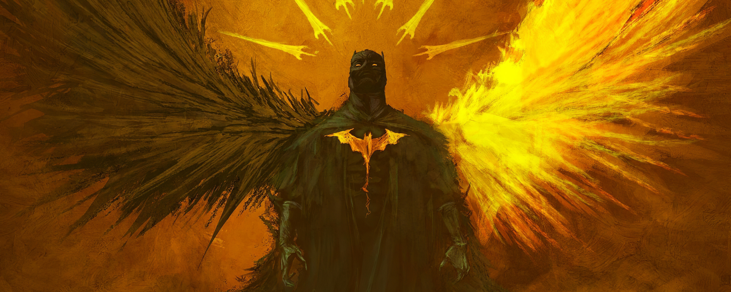 Batman, angel, wings of darkness and good, art, 2560x1024 wallpaper