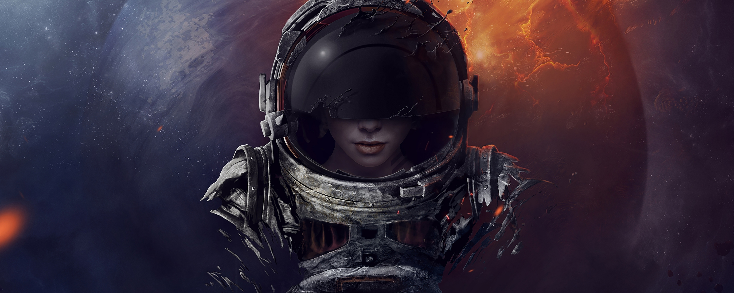 Girl astronaut, artwork, fantasy, 2560x1024 wallpaper