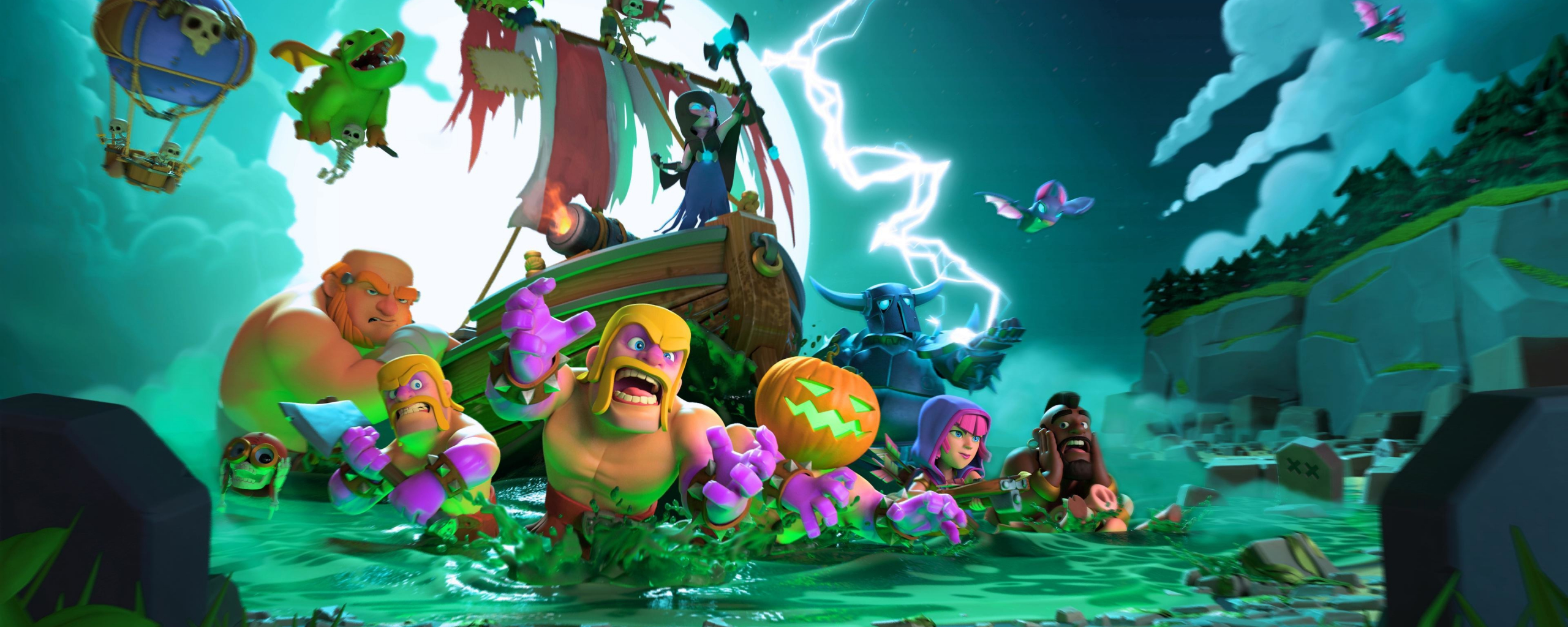 Download wallpaper 2560x1024 clash of clans, mobile game, halloween, dual  wide 21:9 2560x1024 hd background, 1340
