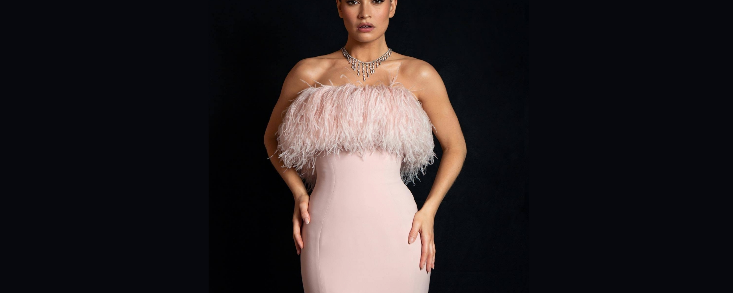 Lily James, pink pretty dress, celebrity, 2560x1024 wallpaper