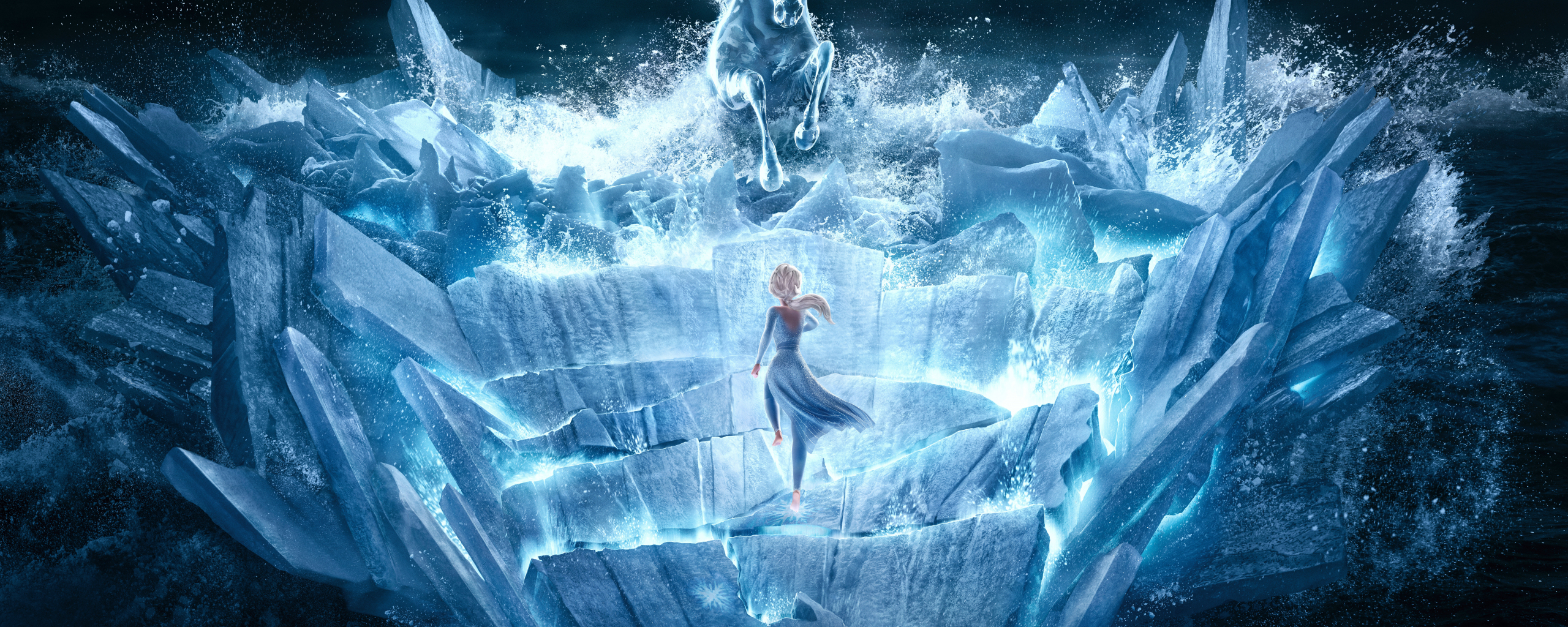 Frozen movie, snow horse, sea ride, 2560x1024 wallpaper