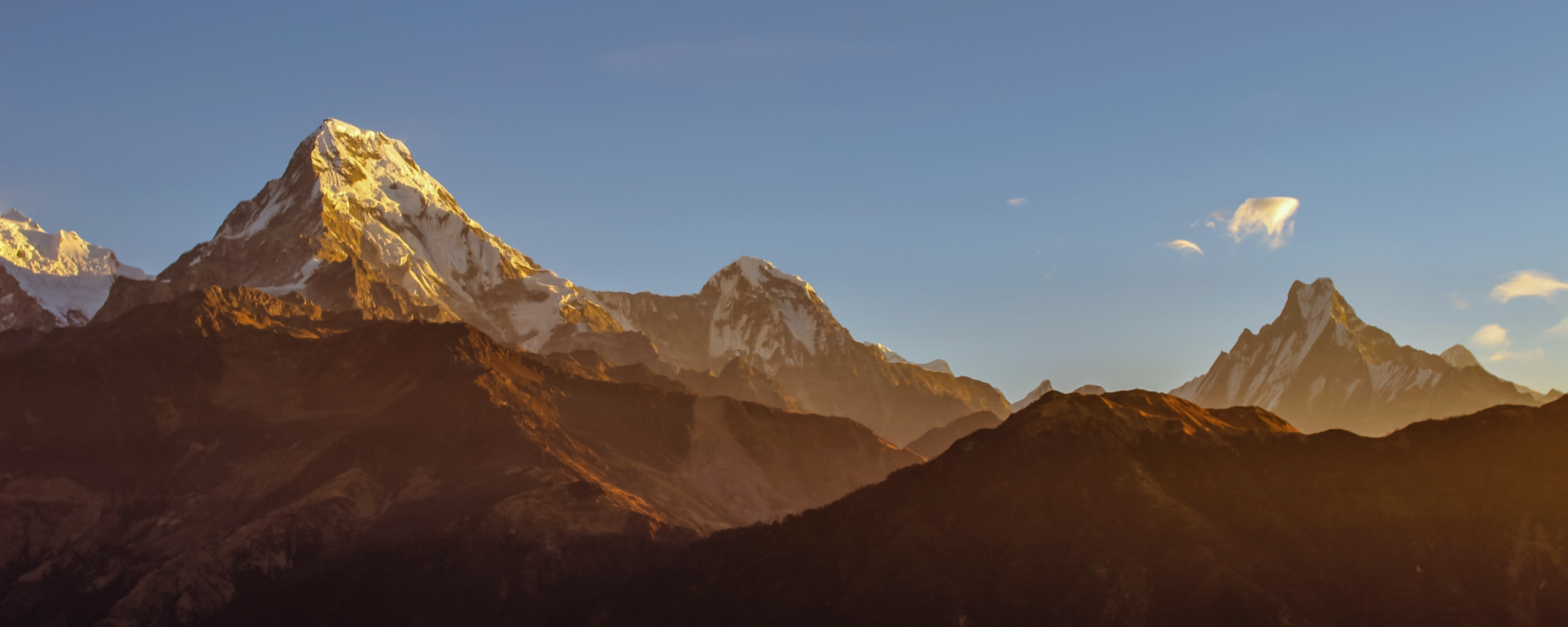 Download wallpaper 2560x1024 annapurna, mountains, sunny day, blue sky ...